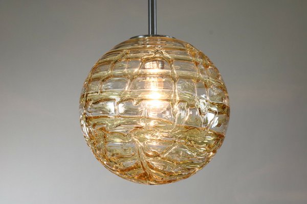 Mid-Century Amber & Clear Glass Ball Pendant Lamp from Doria Leuchten, 1960s-FUP-694356