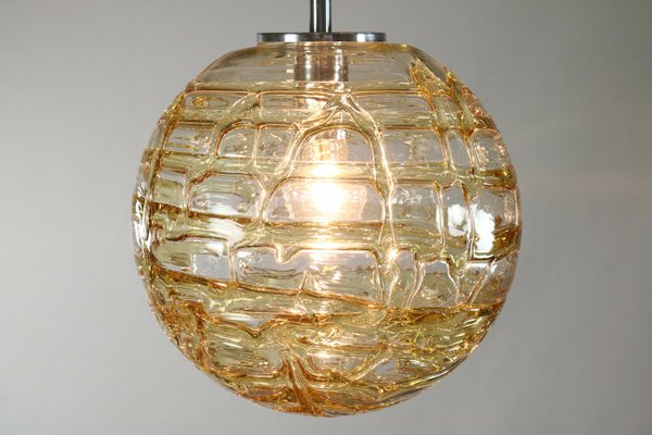 Mid-Century Amber & Clear Glass Ball Pendant Lamp from Doria Leuchten, 1960s-FUP-694356