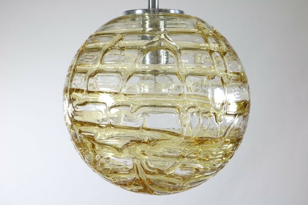 Mid-Century Amber & Clear Glass Ball Pendant Lamp from Doria Leuchten, 1960s-FUP-694356