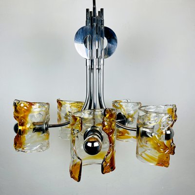 Mid-Century Amber Murano & Chrome Chandelier by Toni Zuccheri for Mazzega, Italy, 1970s-WQC-1000424