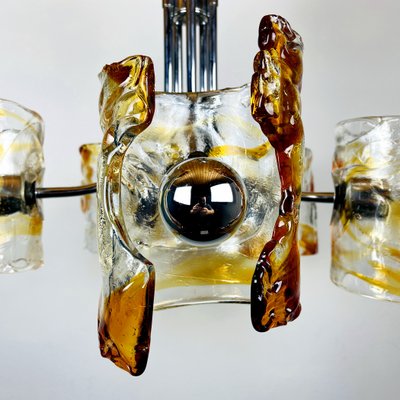 Mid-Century Amber Murano & Chrome Chandelier by Toni Zuccheri for Mazzega, Italy, 1970s-WQC-1000424