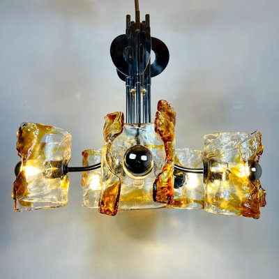 Mid-Century Amber Murano & Chrome Chandelier by Toni Zuccheri for Mazzega, Italy, 1970s-WQC-1000424