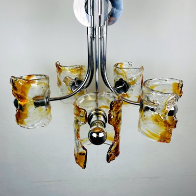 Mid-Century Amber Murano & Chrome Chandelier by Toni Zuccheri for Mazzega, Italy, 1970s-WQC-1000424