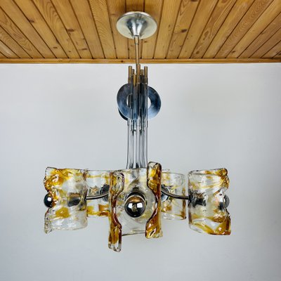 Mid-Century Amber Murano & Chrome Chandelier by Toni Zuccheri for Mazzega, Italy, 1970s-WQC-1000424