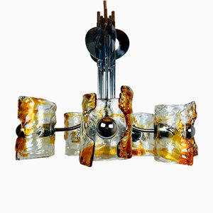 Mid-Century Amber Murano & Chrome Chandelier by Toni Zuccheri for Mazzega, Italy, 1970s-WQC-1000424