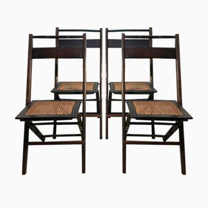 Mid-Century American Walnut and Straw Folding Chairs, 1950s, Set of 4-BVG-632824