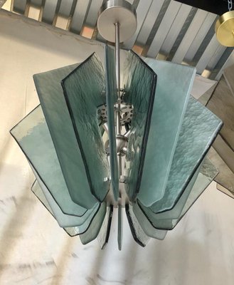 Mid-Century Aqua Green Murano Glass Chandelier in the Style of Fontana Arte, 1980-UH-964848