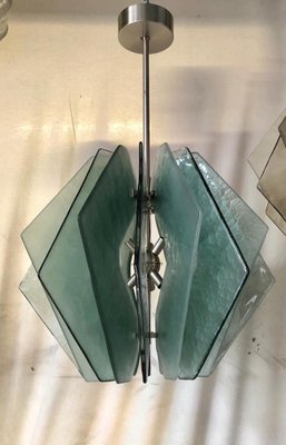 Mid-Century Aqua Green Murano Glass Chandelier in the Style of Fontana Arte, 1980-UH-964848