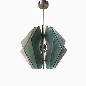 Mid-Century Aqua Green Murano Glass Chandelier in the Style of Fontana Arte, 1980-UH-964848