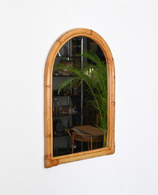 Mid-Century Arch Mirror with Double Bamboo Frame and Rattan Wicker, Italy, 1970s-JDR-1784821