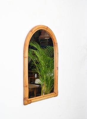 Mid-Century Arch Mirror with Double Bamboo Frame and Rattan Wicker, Italy, 1970s-JDR-1784821