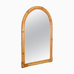 Mid-Century Arch Mirror with Double Bamboo Frame and Rattan Wicker, Italy, 1970s-JDR-1784821