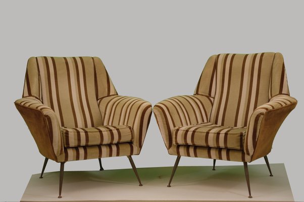 Mid-Century Armchairs in Striped Velvet Attributed to Gigi Radice for Minotti, 1950s, Set of 2-JYA-937635