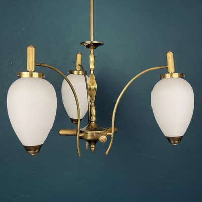 Mid-Century Art Deco Brass Pendant Lamp, Italy, 1950s-WQC-1336028