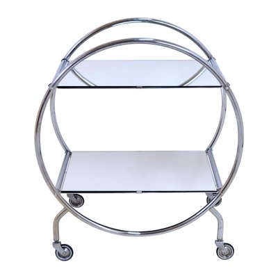 Mid-Century Art Deco English Circular Chromed Bar Cart, 1950s-CXC-1401512