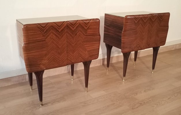 Mid-Century Art Deco Italian Nightstands in Walnut with Glass Tops, 1950s, Set of 2-BZF-1716425