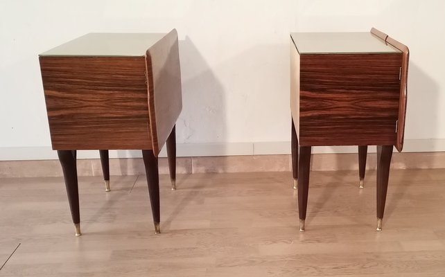 Mid-Century Art Deco Italian Nightstands in Walnut with Glass Tops, 1950s, Set of 2-BZF-1716425