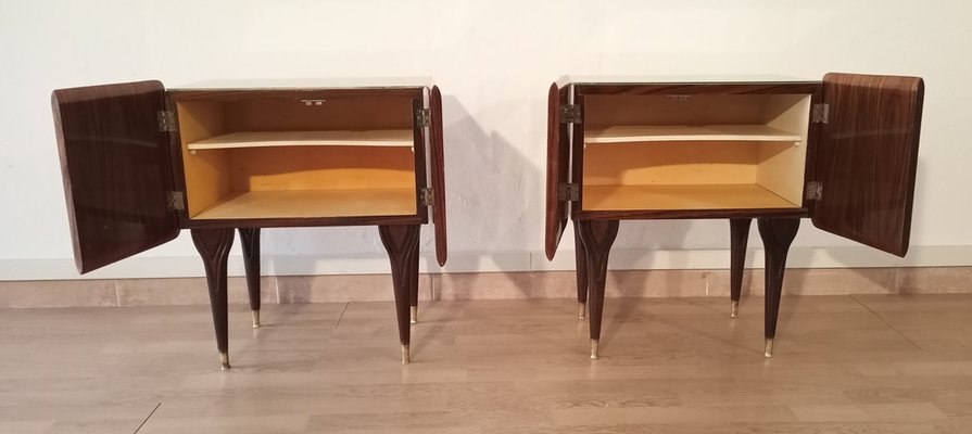 Mid-Century Art Deco Italian Nightstands in Walnut with Glass Tops, 1950s, Set of 2-BZF-1716425