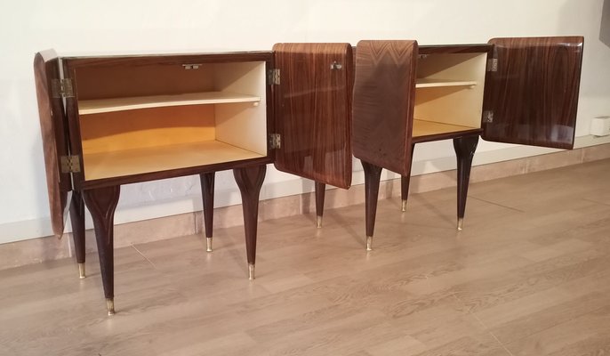 Mid-Century Art Deco Italian Nightstands in Walnut with Glass Tops, 1950s, Set of 2-BZF-1716425