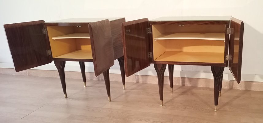 Mid-Century Art Deco Italian Nightstands in Walnut with Glass Tops, 1950s, Set of 2-BZF-1716425