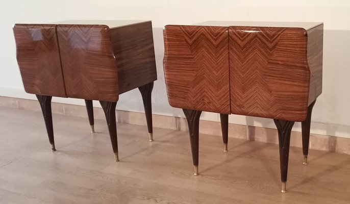 Mid-Century Art Deco Italian Nightstands in Walnut with Glass Tops, 1950s, Set of 2-BZF-1716425