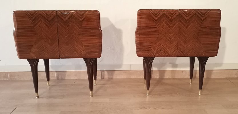 Mid-Century Art Deco Italian Nightstands in Walnut with Glass Tops, 1950s, Set of 2-BZF-1716425