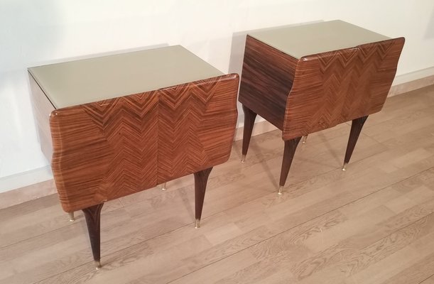 Mid-Century Art Deco Italian Nightstands in Walnut with Glass Tops, 1950s, Set of 2-BZF-1716425