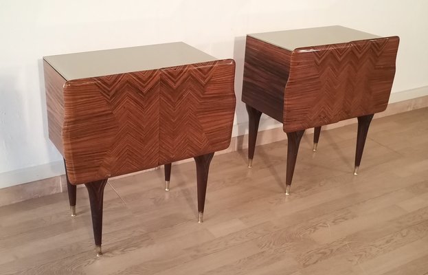 Mid-Century Art Deco Italian Nightstands in Walnut with Glass Tops, 1950s, Set of 2-BZF-1716425