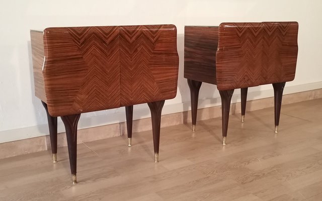 Mid-Century Art Deco Italian Nightstands in Walnut with Glass Tops, 1950s, Set of 2-BZF-1716425