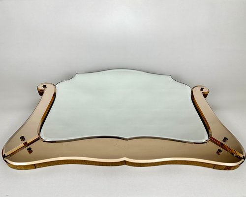 Mid-Century Art Deco Mirror with Rose Glass Scalloped Edge Frame-GYX-1716711