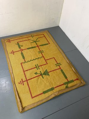 Mid-Century Art Deco Modernist Yellow, Red, Green Wool Rug, 1930s-DE-1749181