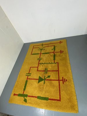 Mid-Century Art Deco Modernist Yellow, Red, Green Wool Rug, 1930s-DE-1749181