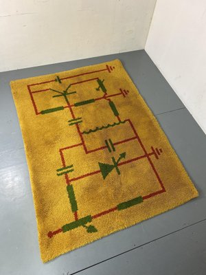 Mid-Century Art Deco Modernist Yellow, Red, Green Wool Rug, 1930s-DE-1749181