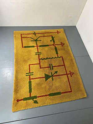 Mid-Century Art Deco Modernist Yellow, Red, Green Wool Rug, 1930s-DE-1749181