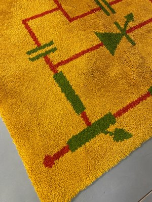 Mid-Century Art Deco Modernist Yellow, Red, Green Wool Rug, 1930s-DE-1749181