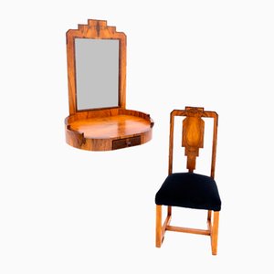 Mid-Century Art Deco Style Dressing Table and Chair, Poland, 1950s, Set of 2-BXB-1811513