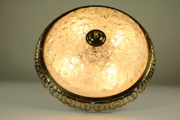 Mid-Century Art Nouveau Style Glass & Brass Flush Mount Ceiling Lamp from Kaiser Leuchten-FUP-879105