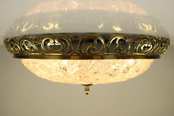 Mid-Century Art Nouveau Style Glass & Brass Flush Mount Ceiling Lamp from Kaiser Leuchten-FUP-879105