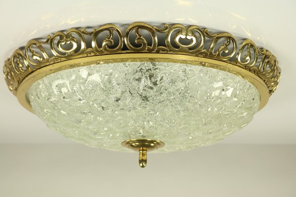 Mid-Century Art Nouveau Style Glass & Brass Flush Mount Ceiling Lamp from Kaiser Leuchten-FUP-879105