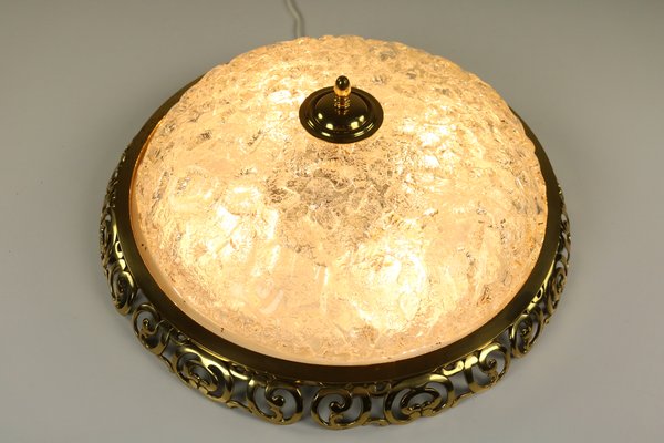 Mid-Century Art Nouveau Style Glass & Brass Flush Mount Ceiling Lamp from Kaiser Leuchten-FUP-879105