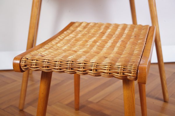 Mid-Century Ash and Wickerwork Side Table and Stool from Uluv, 1960s, Set of 2-IND-1328350