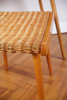 Mid-Century Ash and Wickerwork Side Table and Stool from Uluv, 1960s, Set of 2-IND-1328350