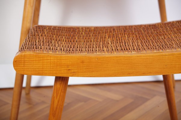 Mid-Century Ash and Wickerwork Side Table and Stool from Uluv, 1960s, Set of 2-IND-1328350