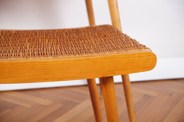 Mid-Century Ash and Wickerwork Side Table and Stool from Uluv, 1960s, Set of 2-IND-1328350