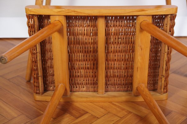 Mid-Century Ash and Wickerwork Side Table and Stool from Uluv, 1960s, Set of 2-IND-1328350