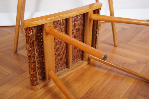 Mid-Century Ash and Wickerwork Side Table and Stool from Uluv, 1960s, Set of 2-IND-1328350