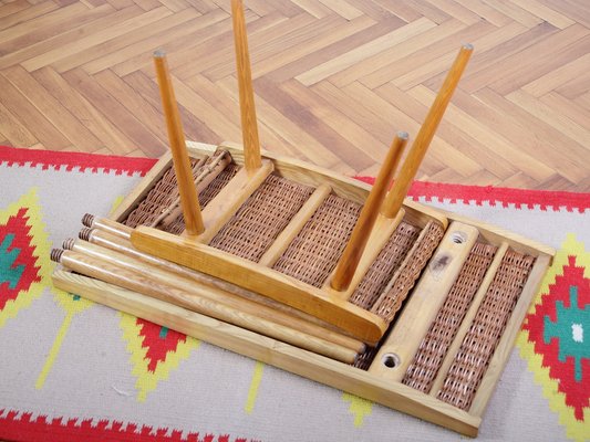 Mid-Century Ash and Wickerwork Side Table and Stool from Uluv, 1960s, Set of 2-IND-1328350