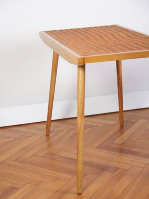 Mid-Century Ash and Wickerwork Side Table and Stool from Uluv, 1960s, Set of 2-IND-1328350