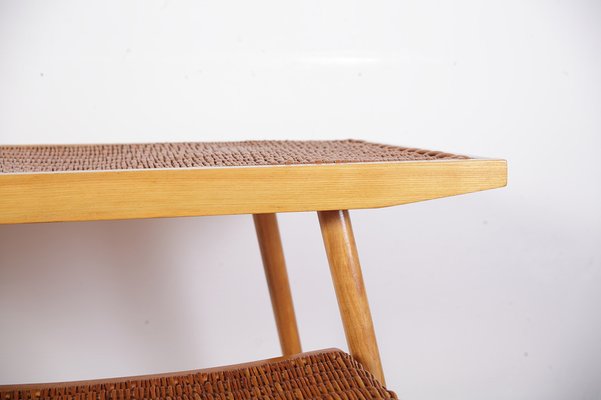 Mid-Century Ash and Wickerwork Side Table and Stool from Uluv, 1960s, Set of 2-IND-1328350