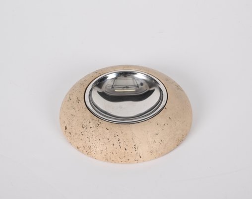 Mid-Century Ashtray in Travertine, Marble and Steel from Mannelli, Italy, 1970s-JDR-1328683